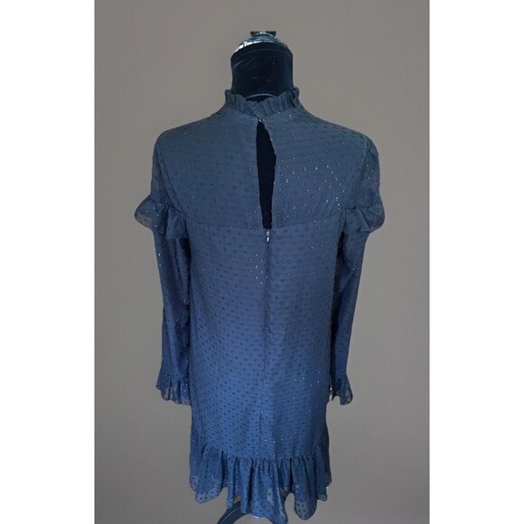 Betsey Johnson Black Rainbow Clip Dot Ruffled Dress High Neck Sheer Size 10 Midi - Picture 3 of 12